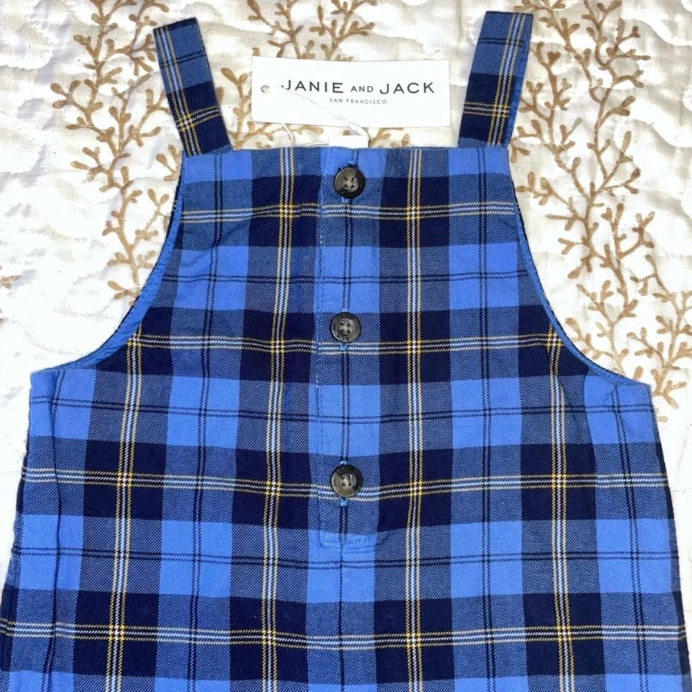 NWT Janie and Jack baby plaid long pant overalls jumper one piece 12-18 months - Picture 4 of 7